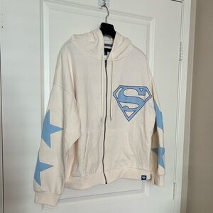 Superman Cream and Blue Hoodie Sweatshirt size XL